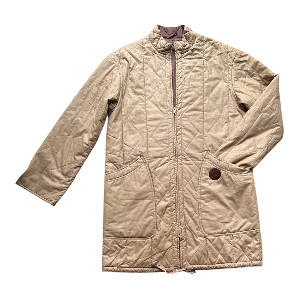 Vintage Quilted Long Jacket Neutral Beige – Women's Medium